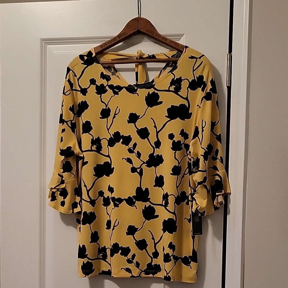 Clara Sun Woo Yellow & Navy Relaxed Graphic Blouse